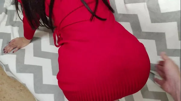 Perfect whore in red dress rides on cock