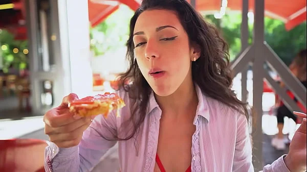 Latina loves Pizza with cum toping